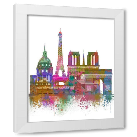 Paris Skyline Rainbow Bright  White Modern Wood Framed Art Print by Fab Funky