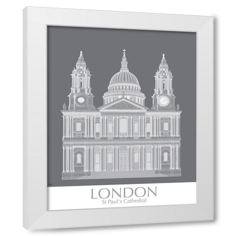 London St Pauls MonoChrome White Modern Wood Framed Art Print by Fab Funky