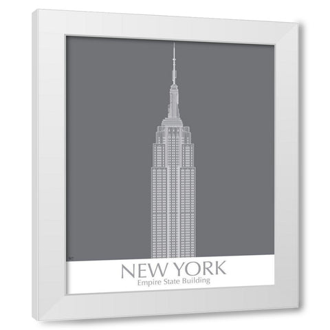 New York Empire State Building Monochrome White Modern Wood Framed Art Print by Fab Funky