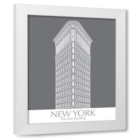 New York Flat Iron Building Monochrome White Modern Wood Framed Art Print by Fab Funky