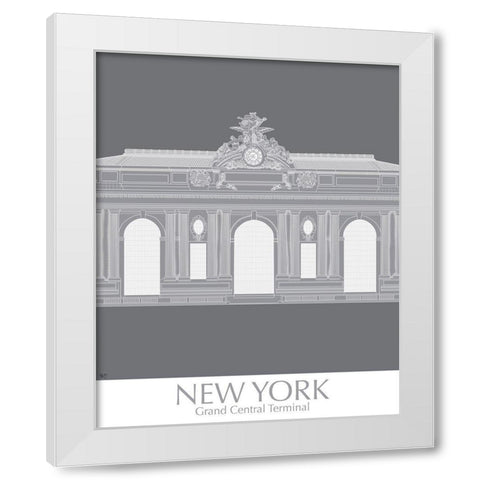 New York Grand Central Monochrome White Modern Wood Framed Art Print by Fab Funky