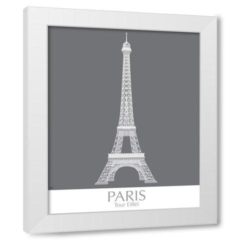 Paris Eiffel Tower Monochrome White Modern Wood Framed Art Print by Fab Funky