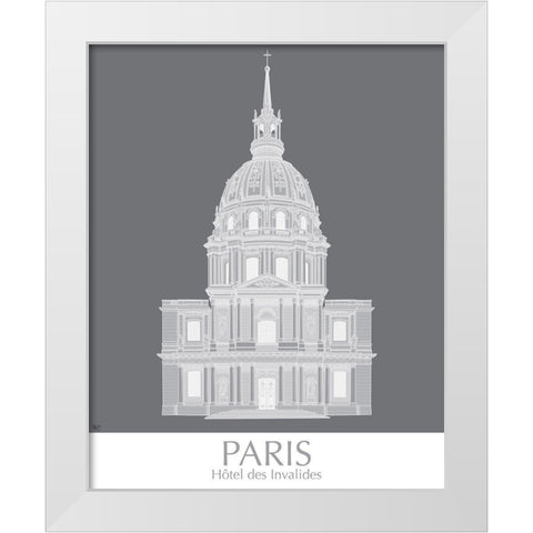 Paris Les Invalides Monochrome White Modern Wood Framed Art Print by Fab Funky