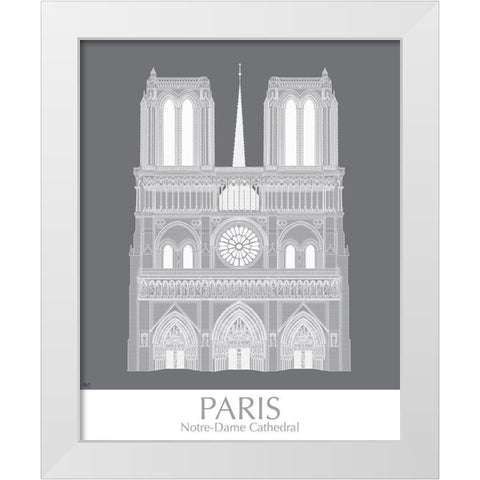Paris Notre Dame Monochrome White Modern Wood Framed Art Print by Fab Funky
