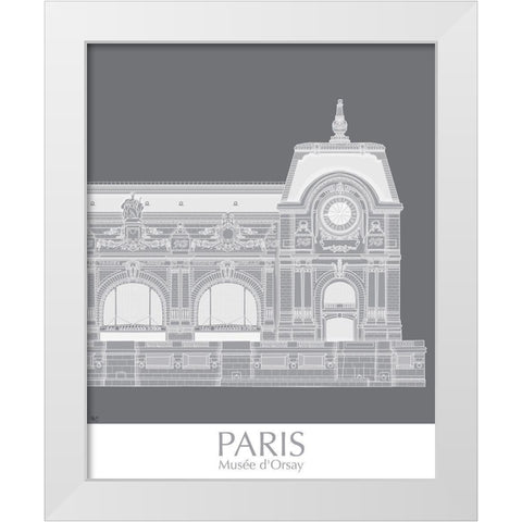 Paris Musee Dorsay Monochrome White Modern Wood Framed Art Print by Fab Funky