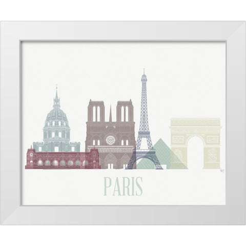 Paris Skyline  White Modern Wood Framed Art Print by Fab Funky
