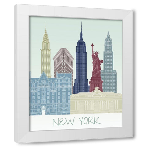 New York Skyline  White Modern Wood Framed Art Print by Fab Funky