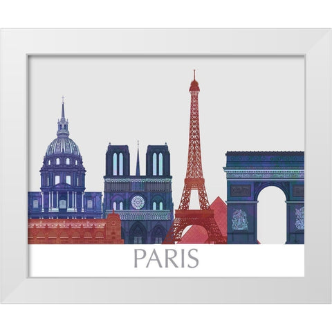 Paris Landmarks , Red Blue White Modern Wood Framed Art Print by Fab Funky