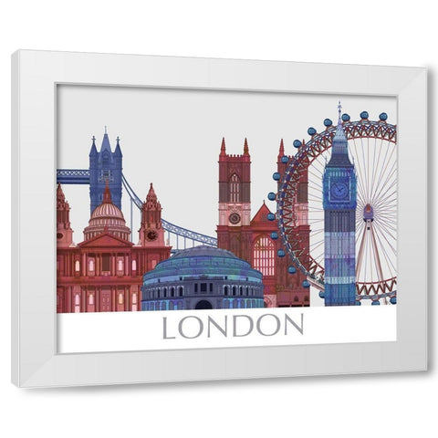 London Landmarks , Red Blue White Modern Wood Framed Art Print by Fab Funky