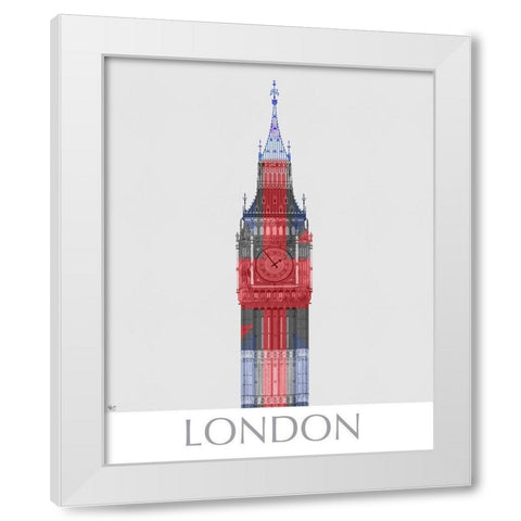 London Big Ben Union Jack White Modern Wood Framed Art Print by Fab Funky