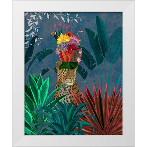 Leopard with Headdress White Modern Wood Framed Art Print by Fab Funky