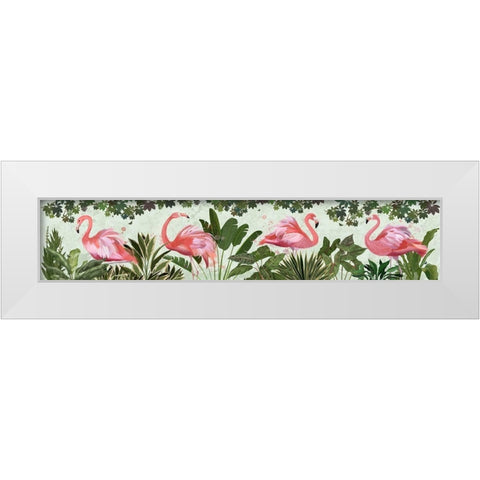 Fluffy Flamingos White Modern Wood Framed Art Print by Fab Funky