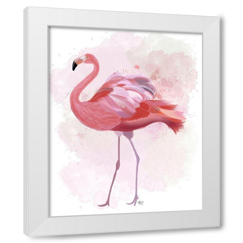 Fluffy Flamingo 1 White Modern Wood Framed Art Print by Fab Funky