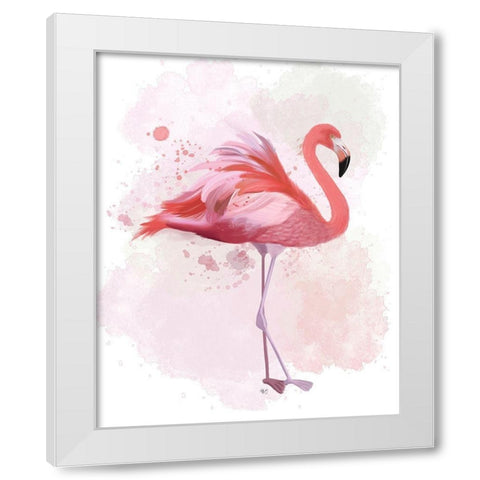 Fluffy Flamingo 2 White Modern Wood Framed Art Print by Fab Funky