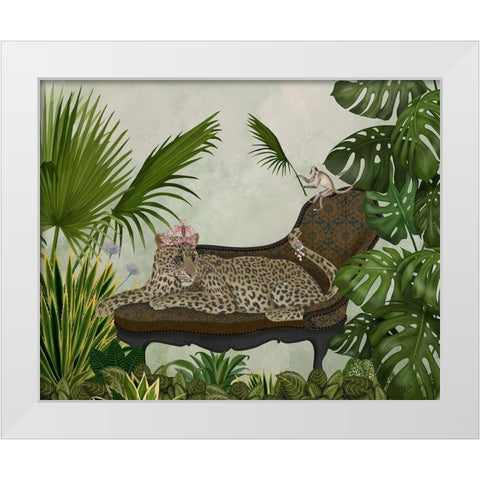 Leopard Chaise Longue White Modern Wood Framed Art Print by Fab Funky