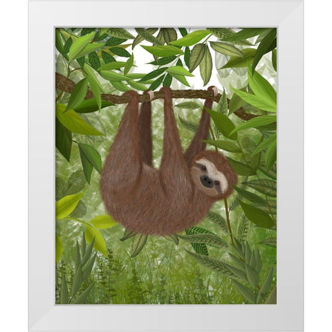 Sloth Hanging Around White Modern Wood Framed Art Print by Fab Funky