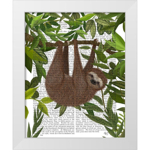Sloth Hanging Around White Modern Wood Framed Art Print by Fab Funky