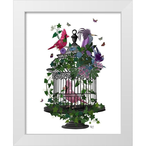 Flower Birdcage 1 White Modern Wood Framed Art Print by Fab Funky