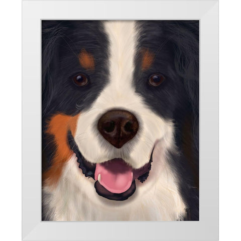 Bernese Big Dog White Modern Wood Framed Art Print by Fab Funky
