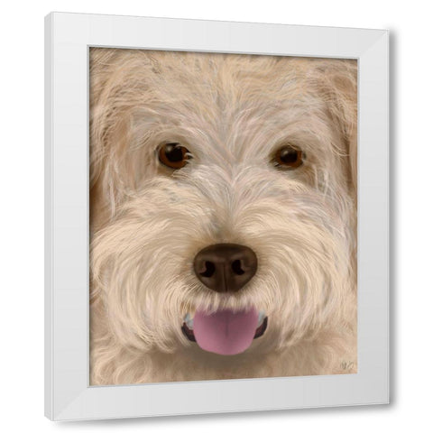 Labradoodle Big Dog White Modern Wood Framed Art Print by Fab Funky