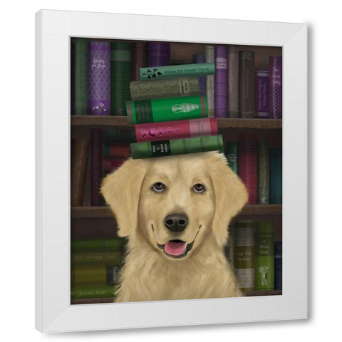 Golden Retriever and Books White Modern Wood Framed Art Print by Fab Funky