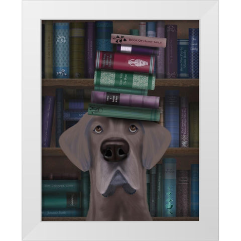 Great Dane and Books White Modern Wood Framed Art Print by Fab Funky
