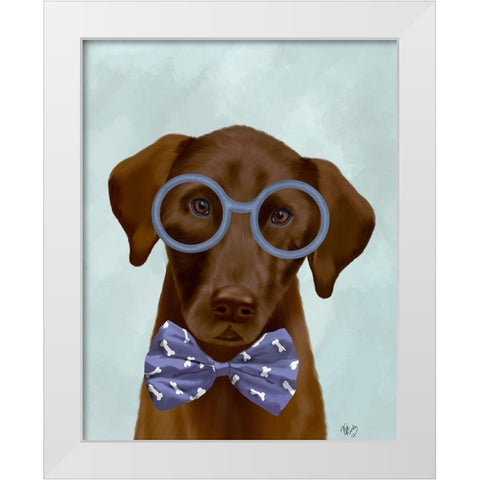 Chocolate Labrador with Glasses and Bow Tie White Modern Wood Framed Art Print by Fab Funky