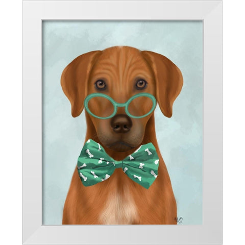 Rhodesian Ridgeback with Glasses and Bow Tie White Modern Wood Framed Art Print by Fab Funky