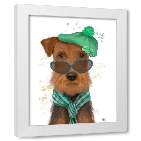 Airedale and Heart Glasses White Modern Wood Framed Art Print by Fab Funky