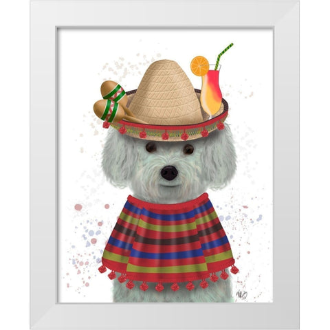 Bichon Frise in Mexican Costume White Modern Wood Framed Art Print by Fab Funky