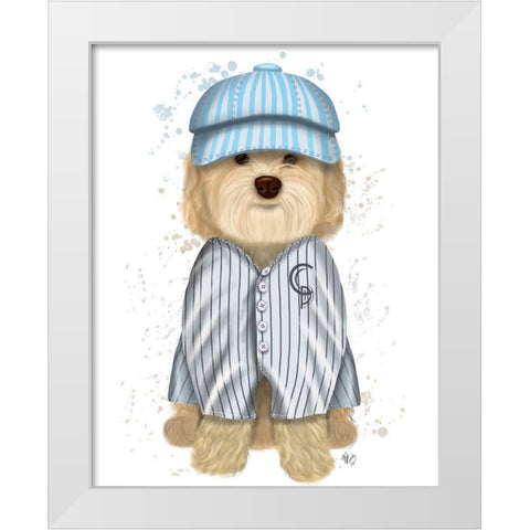 Cockerpoo Baseball White Modern Wood Framed Art Print by Fab Funky