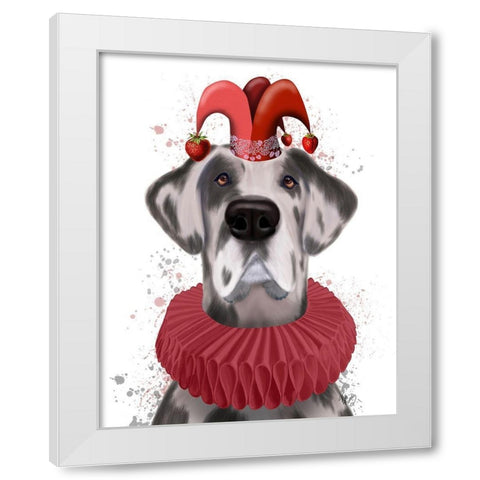 Great Dane Strawberry Fool White Modern Wood Framed Art Print by Fab Funky