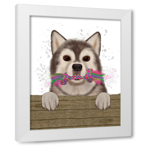 Husky and Rope Bone White Modern Wood Framed Art Print by Fab Funky