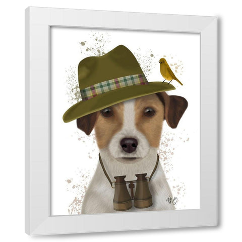 Jack Russell Bird Watcher White Modern Wood Framed Art Print by Fab Funky