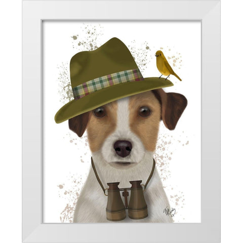 Jack Russell Bird Watcher White Modern Wood Framed Art Print by Fab Funky