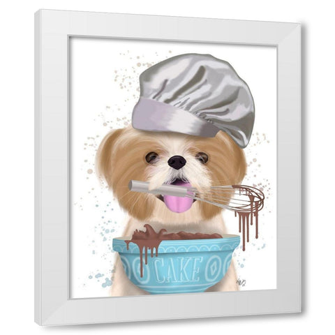 Shih Tzu Baker White Modern Wood Framed Art Print by Fab Funky