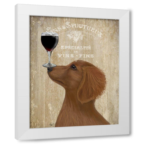 Dog Au Vin, Dachshund Gold White Modern Wood Framed Art Print by Fab Funky