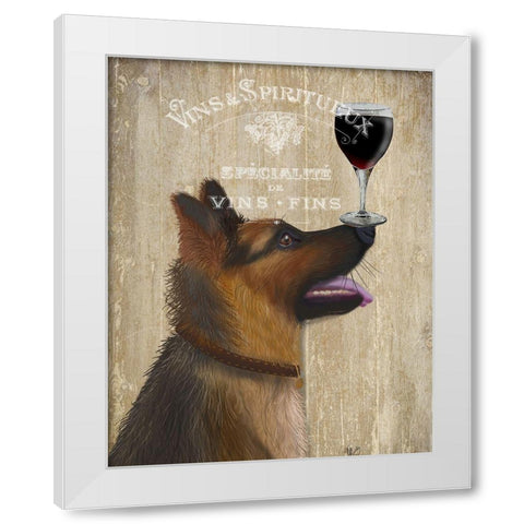 Dog Au Vin, German Shepherd White Modern Wood Framed Art Print by Fab Funky