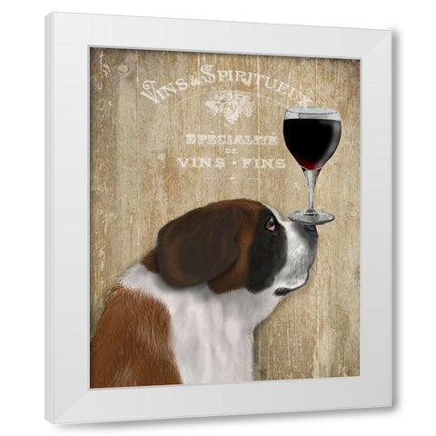 Dog Au Vin, St Bernard White Modern Wood Framed Art Print by Fab Funky