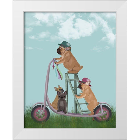 French Bulldog Scooter White Modern Wood Framed Art Print by Fab Funky