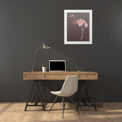 Flamingo Skeleton White Modern Wood Framed Art Print by Fab Funky