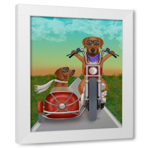 Rhodesian Ridgeback Chopper and Sidecar White Modern Wood Framed Art Print by Fab Funky