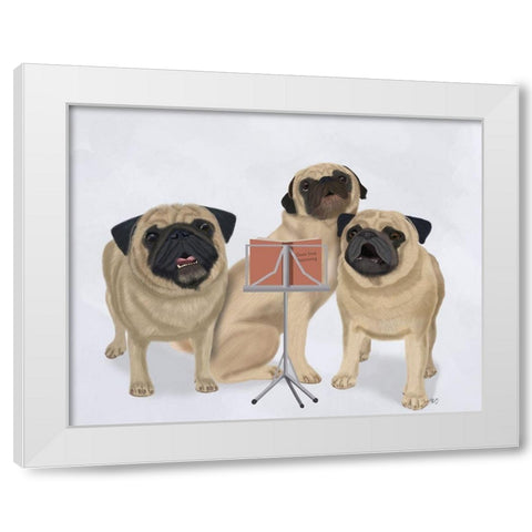 Pug Choir White Modern Wood Framed Art Print by Fab Funky