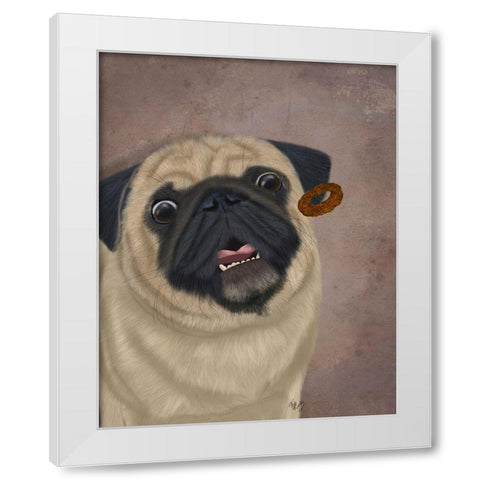 Pug, Catch 2 White Modern Wood Framed Art Print by Fab Funky