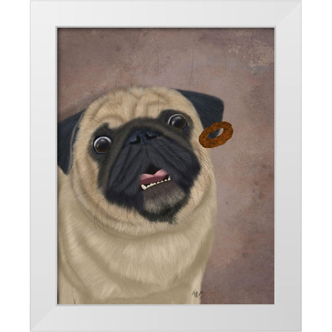 Pug, Catch 2 White Modern Wood Framed Art Print by Fab Funky