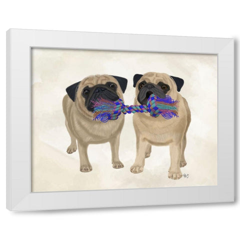 Pugs and Cloth Bone White Modern Wood Framed Art Print by Fab Funky