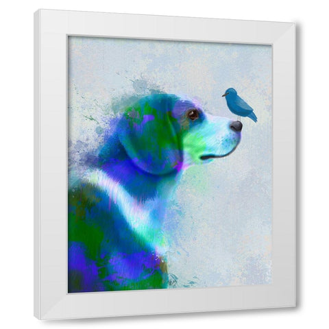 Beagle Blue Splash White Modern Wood Framed Art Print by Fab Funky