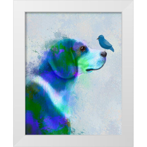 Beagle Blue Splash White Modern Wood Framed Art Print by Fab Funky