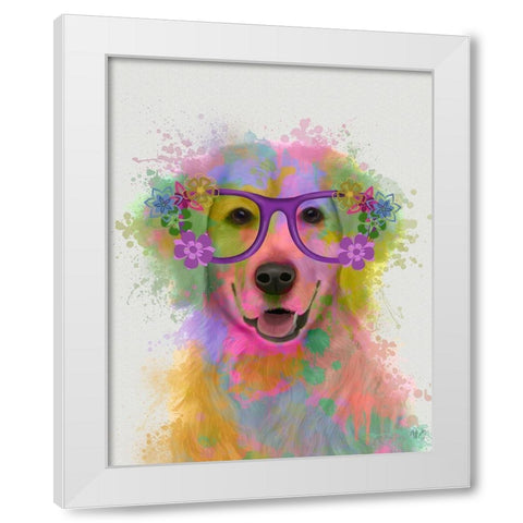 Golden Retriever Rainbow Splash White Modern Wood Framed Art Print by Fab Funky