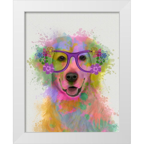 Golden Retriever Rainbow Splash White Modern Wood Framed Art Print by Fab Funky